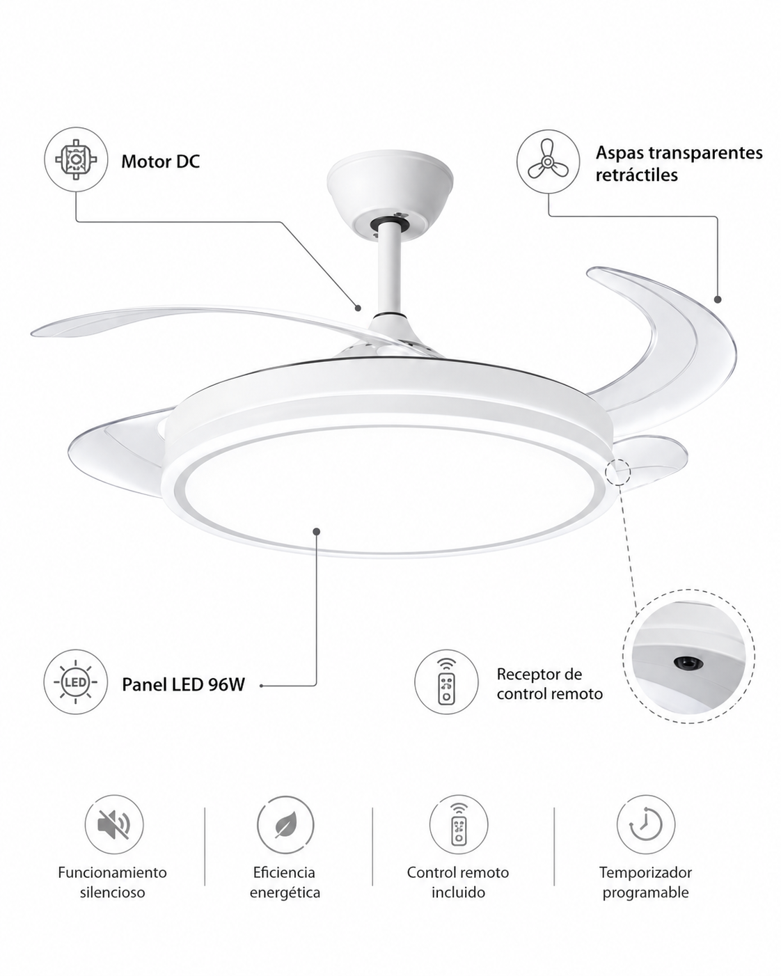 Ventilador de Techo LED Silencioso con Luz Regulable