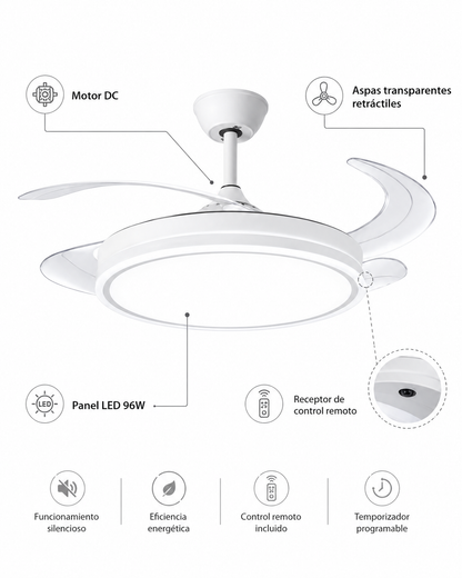Ventilador de Techo LED Silencioso con Luz Regulable