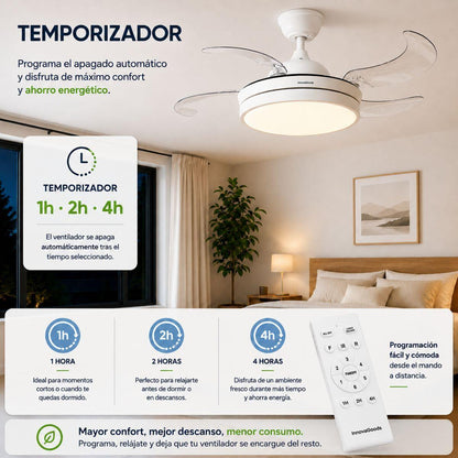 Ventilador de Techo con Luz LED y 4 Aspas Retráctiles