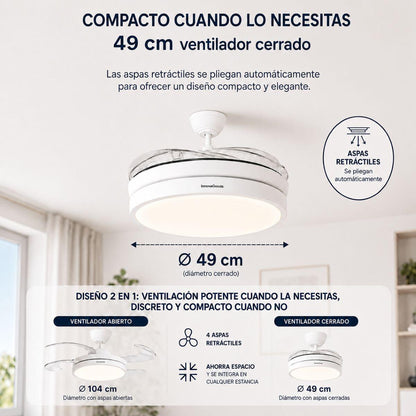 Ventilador de Techo con Luz LED y 4 Aspas Retráctiles